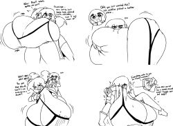 1boy 1girls breasts cursed female grabbing_breasts hungry hyper hyper_breasts large_breasts male megadingus spell story sucking_breast text trap vore