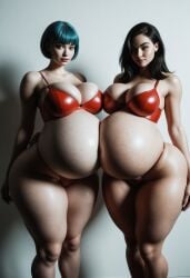 2girls ai_generated ass back_view belly_overhang big_ass big_breasts black_hair blue_hair breasts bubble_ass bubble_butt bulma_briefs chichi curvy dragon_ball earrings female floral_shiny_bra front_view high_hips lingerie looking_at_viewer milf mother multiple_girls multiple_pregnancies niduscharger pawg pool pregnant round_ass short_hair thick_thighs wide_hips