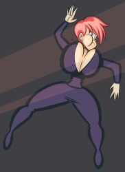 1girls 2024 5_fingers beauty_mark big_ass big_breasts black_boots black_eyes black_suit body_on_glass boots breast_bigger_than_head breasts breasts_on_glass brown_background comedy cute face_on_glass female funny glass glass_surface humor jenny_(oboithisisfunky) leather leather_suit oboithisisfunky red_hair spy suit tagme thick_thighs
