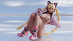 blonde_female blonde_hair blonde_hair green_eyes lucky_chloe marker oraclerenders partially_clothed partially_nude sitting tekken tekken7 twintails