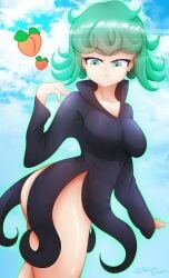 1girls 2023 :< absurd_res aldanadraws ass dress female female_only green_eyes green_hair looking_at_own_butt looking_down medium_hair one-punch_man peach_(fruit) solo tatsumaki