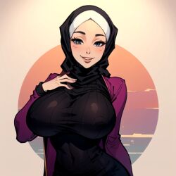 ai_generated breasts female hijab large_breasts turtleneck