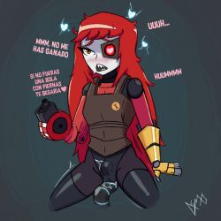 1girls 1other 2d 2d_(artwork) breasts demonaith drawn female female_only horny_female humanoid mimi_sentry multicolored_eyes offscreen_character outside red red_hair robot_girl sentry_(team_fortress_2) sentry_buster_(team_fortress_2) sentry_turret sitting solo spanish_text spread_legs tagme team_fortress_2 tentacle_in_pussy tf2 vaginal_insertion valve valve_(company)