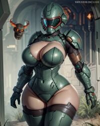 1girls ai_generated big_ass big_breasts big_butt cleavage doom doom_slayer_(doom) fully_clothed rule_63 thick thick_ass thick_thighs wide_hips zaloran