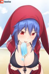 alternate_version_available beach bikini bikini_top breasts canon_genderswap cleavage disgaea disgaea_d2 genderswap genderswap_(mtf) ice_cream ice_cream_on_breasts laharl laharl-chan large_breasts nippon_ichi_software ocean rudy_saki rule_63