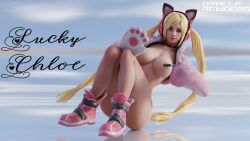 blonde_female blonde_hair blonde_hair green_eyes lucky_chloe marker oraclerenders partially_clothed partially_nude sitting tekken tekken7 twintails