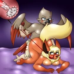 accipitrid accipitriform anthro ass_up avian beak big_breasts bird blush bodily_fluids breasts cum cum_in_pussy cum_inside dominant dominant_male duo eeveelution eyewear female flareon from_behind_position generation_1_pokemon genital_fluids glasses hawkward hi_res larikane leapfrog_position leash leash_pull looking_back lumi_(mrhg) male male/female nintendo penetration pokemon pokemon_(species) sex vaginal_penetration vaginal_penetration