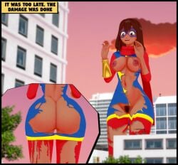 1girls amanwithnoplan ass big_ass breasts dark_skin embarrassed embarrassed_nude_female enf giantess kamala_khan marvel marvel_comics ms._marvel public_nudity ripped_clothing torn_open_bottoms torn_open_top wardrobe_malfunction