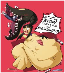 1ambiguous 1girls anthro belly_bulge belly_expansion big_belly big_breasts breasts english_text female_focus forced hyper_belly mawile no_nipples pokemon pokemon_(species) pokephilia scared_expression tagme tail_mouth text text_bubble uncomfortable unwilling_pred unwilling_prey veryfilthything vore weavile