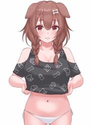 1girls animated belly_button big_breasts brown_eyes brown_hair dog_ears dog_girl eka_kinoko fangs hololive hololive_gamers hololive_japan inugami_korone panties shirt shirt_lift solo solo_female solo_focus twin_braids twintails virtual_youtuber white_panties