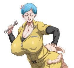 angry angry_face big_breasts blue_body breasts breasts_bigger_than_head bulma_briefs bursting_breasts busty closed_eyes dragon_ball dragon_ball_super dragon_ball_super_super_hero dratvan enormous_breasts face_in_ass female_human female_human/male_feral furry giant_breast hourglass_figure hyper_breasts large_breast oolong perky_breast short_hair venus_body voluptuous zoophilia