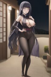 1girls ai_generated breasts female full_body hi_res highres hyuuga_hinata long_hair naruto naruto_shippuden night ninja ninja_outfit nipples pixai purple_hair skinny white_eyes