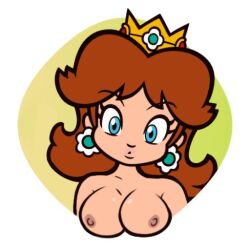 1girls accurate_art_style ambyva big_breasts blue_eyes breasts brown_hair busty female female_only large_breasts looking_at_viewer mario_(series) mario_party nintendo nipples nude princess_daisy simple_background