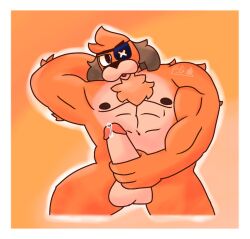 1boy abs big_penis brawl_stars canine colonel_ruffs dog erect_penis erection eyepatch fur furry furry_only male male_only muscular muscular_male orange_fur penis precum precum_on_penis solo solo_male