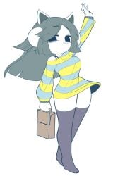 1girls 2d 2d_(artwork) 2d_artwork 4_ears adorable anthro anthro_only big_eyes black_legwear cat_ears cat_humanoid cat_tail color cute cute_face female female_focus female_only grey_hair hss_dada large_breasts leggings simple_background sitting striped_clothing tagme temmie temmie_(undertale) undertale undertale_(series) white_background white_body white_fur wide_hips