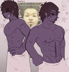 abs after_shower bara big_ass black_eyes brown_hair five_nights_at_freddy's gay male_focus male_only meme michael_afton mixanprixa muscular muscular_male nipples pecs purple_skin scar smile stars towel towel_only wet_body wet_hair