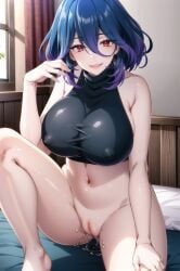 ai_generated curvy_body curvy_female curvy_figure erect_nipples huge_breasts kinsou_no_vermeil looking_at_viewer milf nipple_bulge red_eyes seductive_look smiling smiling_at_viewer solo_female solo_focus stable_diffusion succubus tight_clothing vermeil vermeil_(kinsou_no_vermeil) vermeil_in_gold voluptuous_female wet_pussy