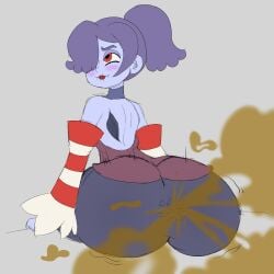 1girls ambiguous_gender ass_in_dress big_ass big_butt blush brap fart fart_cloud fart_fetish farting giantess hair_over_one_eye ponytail protorepulsive purple_hair purple_skin rear_view red_eyes repulsiveproto sitting skullgirls squigly