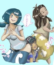 1boy 2girls 2girls1boy angiefartfetish ass ass_in_face ass_sandwich black_hair black_panties blue_background blue_eyes blue_hair blush breasts brown_hair butt closed_eyes clothed clothed_female clothed_female_clothed_male clothed_male clothing elio_(pokemon) eyes_closed facesitting femdom glasses glasses_on_head hat incest japanese_text lana's_mother_(pokemon) long_hair mature_female medium_breasts milf mother_(pokemon_sm) mother_and_son one_eye_closed open_mouth open_smile panties plain_background pokemon ponytail shirt simple_background skirt skirt_down small_breasts smile smiling tilted_head translation_request wink winking