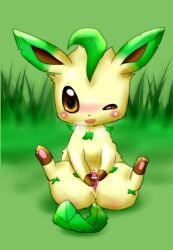 1girls anus brown_eyes censor_bar censored creature eeveelution feral grass leafeon mimix no_humans one_eye_closed pawpads pokemon pokemon_(species) pokemon_dppt sitting solo spread_pussy spreading_pussy wink