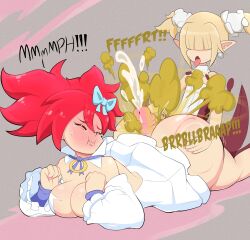 1boy 1femboy 1girls ass ass_grab big_ass big_butt blonde_hair blush buttjob cleavage closed_eyes covered_buttjob cum disgaea disgaea_rpg etna fart fart_cloud fart_fetish fart_on_dick farting fartjob femboy girly hair_over_eyes hot_dogging laying_down laying_on_stomach male_healer_(disgaea) nippon_ichi_software open_mouth penis pointy_ears protorepulsive red_hair repulsiveproto ribbon saint_etna sweat tears text tongue tongue_out twintails