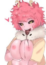 1girls ashido_mina bangs black_saliva black_sclera blush drooling female_focus female_only heart horns mina_ashido my_hero_academia nipples open_mouth open_mouth_smile pink_body pink_hair pink_hair_female pink_skin presenting_breasts saliva saliva_on_breasts saliva_trail short_hair short_hair_female solo solo_female squeezing_breasts squeezing_breasts_together straight_hair suggestive_look tits_out tongue tongue_out wavy_hair white_background yellow_eyes zd_(pixiv6210083)