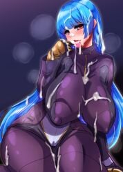 1girls big_breasts blue_hair bodysuit breasts busty cum cum_on_body cum_on_breasts cum_on_face cum_on_tongue curvaceous curvy curvy_body curvy_female curvy_figure female huge_breasts king_of_fighters kula_diamond large_breasts long_hair shimazu_kaname thick_thighs thighs tongue tongue_out voluptuous wide_hips