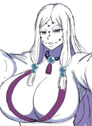 1girls breasts_bigger_than_head cleavage clothed clothed_female clothing demon_slayer female female_only huge_breasts human human_only kimetsu_no_yaiba long_hair milf momiji_(artist) mother_spider_demon necklace solo solo_female white-skinned_female white_hair white_skin