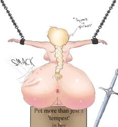 1girls anus arms_up ass ass_slap ass_waves big_ass big_breasts braided_hair brollyinthewind chains female female_only from_behind galadriel huge_ass lilacumbrella_(artist) lord_of_the_rings restrained rings_of_power shiny_skin spanking