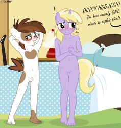 absurd_res anthro bed bedroom caught derpy_hooves dinky_hooves_(mlp) duo equid equine female friendship_is_magic furniture genitals hasbro hi_res horn horse male male/female mammal my_little_pony nude offscreen_character penis pipsqueak_(mlp) pony pussy tolpain unicorn young