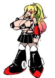 1girls alternate_breast_size alternate_costume android big_breasts blonde_hair breasts_bigger_than_head female goth huge_breasts large_breasts long_hair mega_man mega_man(classic) ponytail robot_girl roll skirt solo umigarasu_(magipro)