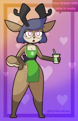 anthro apron apron_only clothed collar cordicedraw deer female glasses hi_res i_mean_breast_milk iced_latte_with_breast_milk mammal solo thick_thighs