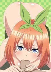 atelier_gons big_breasts blowjob blue_eyes censored deepthroat go-toubun_no_hanayome nakano_yotsuba naked orange_hair smiling_at_viewer