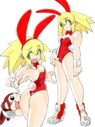 1girls ass blonde_hair bunny_ears bunnysuit female green_eyes leotard mega_man mega_man_legends roll_caskett small_breasts toshinoshin00