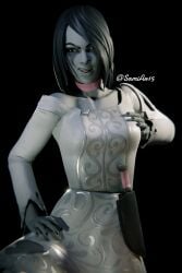 choker clothed clothing evil_grin fortnite pose samiar15_ touching_breast touching_hip willow_(fortnite)