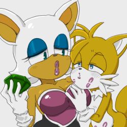 1boy 1girls age_difference anthro artist_request bat female flirting fox furry interspecies kiss_mark lipstick lipstick_mark male older_female older_female_and_younger_male propositioning rouge_the_bat sega sonic_(series) sonic_the_hedgehog_(series) tagme tails tails_the_fox younger_male