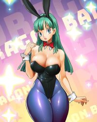 big_breasts blue_eyes bulma bulma_(bunny) bulma_(dragon_ball) bulma_briefs bunny_ears bunny_girl bunnysuit canonical_scene cleavage color colored dragon_ball dragon_ball_(classic) dragon_ball_super dragon_ball_z female green_hair looking_at_viewer louten teenager thick thick_thighs