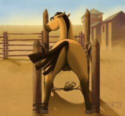 bondage bound camp captured commish commissionopen dreamworks equid equine falcat feral feral_only fort horse male male_only mammal military solo spirit:_stallion_of_the_cimarron spirit_(character)