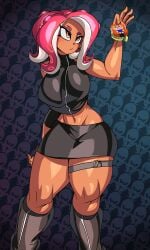 1girls agent_8_(splatoon) arm_up big_breasts boots breasts captain_kirb clothed clothing curvy dark-skinned_female dark_skin emotionless expressionless female hi_res humanoid knee_boots latex latex_clothing navel nintendo octoling octoling_girl pink_hair skin_tight slim_waist solo splatoon splatoon_(series) splatoon_2 standing tentacle tentacle tentacle_hair thick_thighs thigh_band thigh_strap tight_clothing wide_hips