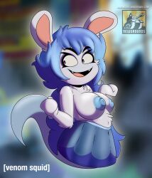 bare_shoulders blue_hair blue_nipples breasts ghost_girl long_hair looking_back mario_(series) mario_+_rabbids mario_+_rabbids:_sparks_of_hope midnite_(mario_+_rabbids) nintendo rabbid raving_rabbids smiling topless ubisoft venomsquid white_fur