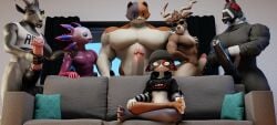 3d abs absurd_res amphibian animal_genitalia animal_penis animate_inanimate anthro arm_around_partner axo_(fortnite) axolotl balls bandage bandaged_arm bandaged_neck big_balls big_muscles big_pecs big_penis bizzareraccoon black_body black_fur blender_(software) blue_eyes bovid brother brother_and_sister brown_body brown_fur calico_cat camelid capreoline caprine clothing crossed_legs crossgender deer digital_media_(artwork) dolph_(fortnite) domestic_cat epic_games equine_genitalia equine_penis erection eye_patch eyewear feet felid feline felis female fortnite fur furniture genitals goat goat_simulator grey_body grey_fur group hi_res horn imminent_sex implied_incest incest living_pinata llama looking_down lt._john_llama male male/female mammal marine meow_skulls_(fortnite) meowscles meowscles_(fortnite) mole_salamander mtf_crossgender muscular pantsless pecs penis pilgor_(goat_simulator) pinata pink_body piper_perri_surrounded purple_body reindeer rule_63 salamander_(amphibian) shirt sibling sister sofa sunglasses tank_top text text_on_clothing text_on_shirt text_on_tank_top text_on_topwear tongue tongue_out topwear white_body white_fur yellow_eyes