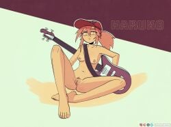 barefoot breasts cap casual feet female flcl guitar haruko_haruhara headwear kt-draws naked naked_female nipples nude nude_female pale_skin pubic_hair pussy solo tagme