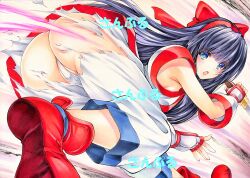 1girls ainu_clothes armpit_peek ass big_ass breasts female female_only hair_ribbon legs long_hair medium_breasts nakoruru pants purple_hair sample samurai_shodown sideboob snk solo thighs thong torn_clothes traditional_media_(artwork) watermark weapon yqgkg