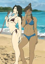 2girls asami_sato avatar_legends beach bikini bisexual_(female) canon_couple crushing female female/female female_only hose korra lesbian lustful_gaze simping the_avatar the_legend_of_korra undrsydr water_tribe wet_body yuri