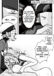 black_and_white breasts brendan_(pokemon) brendan_(pokemon_oras) comic may_(pokemon) may_(pokemon_oras) mimic_yous motion_lines oral pokemon pokemon_oras sex tagme text_bubble