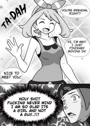 1boy 1girls black_and_white brendan_(pokemon) brendan_(pokemon_oras) comic may_(pokemon) may_(pokemon_oras) mimic_yous pokemon pokemon_oras straight tagme