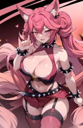 ai_generated animal_ears belt big_breasts cleavage garter_straps hi_res hourglass_figure indie_virtual_youtuber light-skinned_female lunaria_ayaren pink_hair skirt solo spiked_bracelet thick_thighs thin_waist twintails virtual_youtuber wide_hips youtube_hispanic