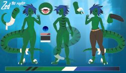 absurd_res anthro blue_eyes blue_hair dinosaur dromaeosaurid genitals green_body hair hi_res humanoid_genitalia humanoid_penis male model_sheet nude penis reptile scalie shudayuda solo theropod