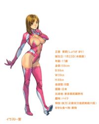 bodysuit brown_hair character_sheet homare_(fool's_art) pink_bodysuit shouza_mari