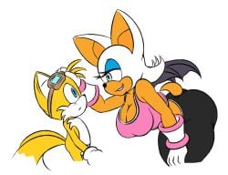 1boy 1girls age_difference alternative_costume ass bat cleavage fox hyoumaru kissing older_female older_woman_and_younger_boy rouge_the_bat sega sonic_(series) sonic_the_hedgehog_(series) tails younger_male